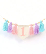 Load image into Gallery viewer, Pastel 1st Birthday High Chair Banner | First Birthday Bunting | Baby 1st Birthday Decor | Pastel Tassle Bunting | Kids 1st Birthday Decoration