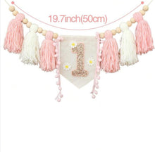Load image into Gallery viewer, Pink 1st Birthday High Chair Banner | First Birthday Bunting | Baby 1st Birthday Decor | Pink Tassle Bunting | Kids 1st Birthday Decoration