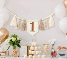 Load image into Gallery viewer, 1st Birthday High Chair Banner | First Birthday Bunting | Baby 1st Birthday Decor | Natural Tassle Bunting | Kids 1st Birthday Decoration