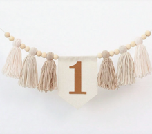 Load image into Gallery viewer, 1st Birthday High Chair Banner | First Birthday Bunting | Baby 1st Birthday Decor | Natural Tassle Bunting | Kids 1st Birthday Decoration