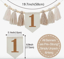 Load image into Gallery viewer, 1st Birthday High Chair Banner | First Birthday Bunting | Baby 1st Birthday Decor | Natural Tassle Bunting | Kids 1st Birthday Decoration