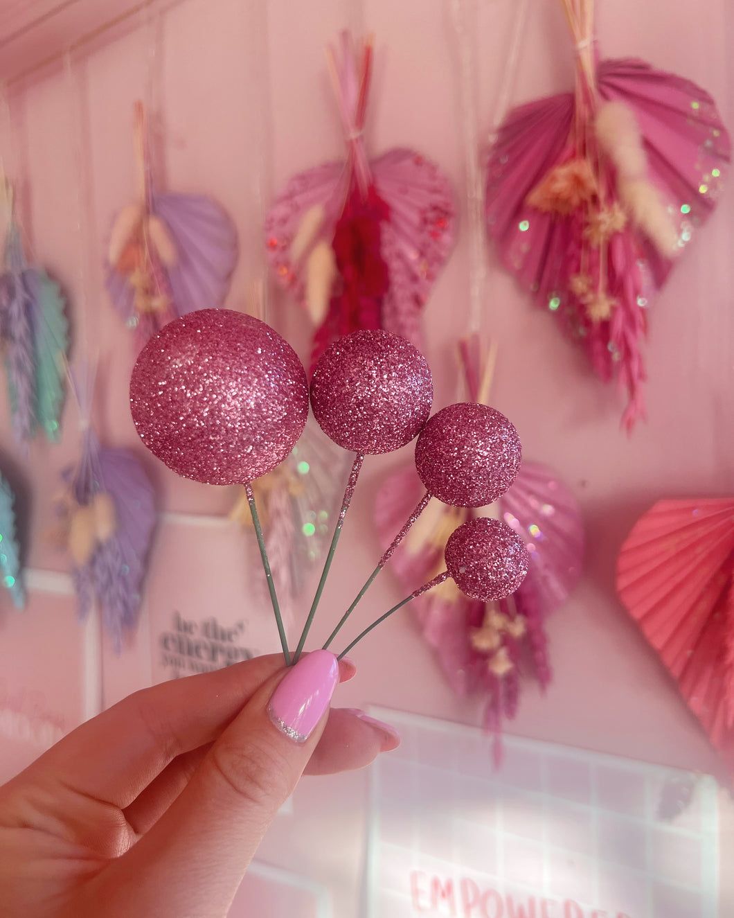 Sphere Cake Topper Balls | Set of 4 Cake Spheres | Pink | Glitter | Gold