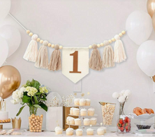 Load image into Gallery viewer, 1st Birthday High Chair Banner | First Birthday Bunting | Baby 1st Birthday Decor | Natural Tassle Bunting | Kids 1st Birthday Decoration
