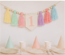 Load image into Gallery viewer, Pastel 1st Birthday High Chair Banner | First Birthday Bunting | Baby 1st Birthday Decor | Pastel Tassle Bunting | Kids 1st Birthday Decoration
