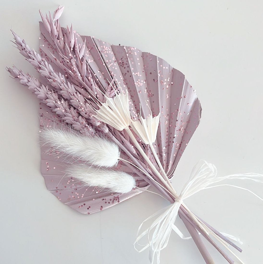 Dusty Pink Glitter Cake Topper - Dried Flowers | Palms | Bunny Tails - Dusty Rose