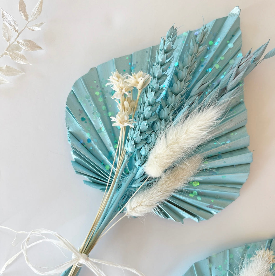 Baby Blue Baby Shower Cake Topper - Gender Reveal - Palm Spear Dried Flowers